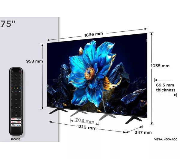 TCL TELEVISION 75"  QLED 4K GOOGLE TV