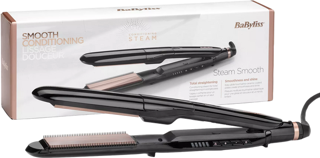 BABYLISS HAIR STRAIGHTENER STEAM SMOOTH BLACK