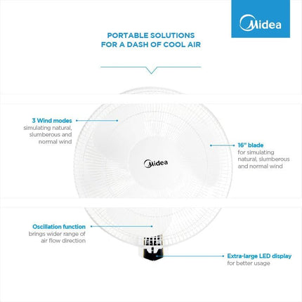 MIDEA WALL FAN 16" WITH REMOTE  WIHTE - 3 BLADES