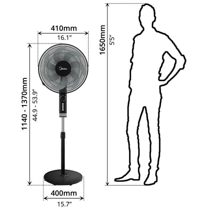 MIDEA STAND FAN 16" BLACK COLUR- 7 BLADES
